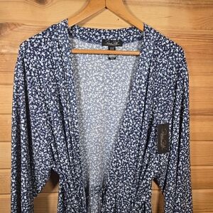 NWT Rene Rofe Sleepwear Womens Robe Blue Floral 2XL Belt Cottagecore Feminine